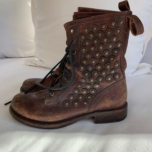 Brown Jenna Studded Frye Lace Up Boots Size 6